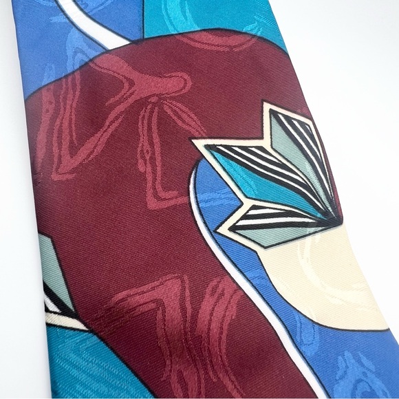 Vintage Adolfo Men’s Necktie Blue Teal Maroon Crystal Geode Pattern - Picture 3 of 9